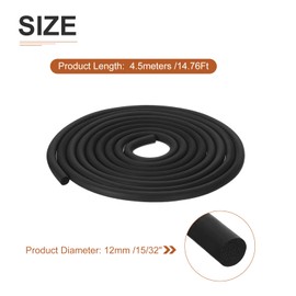 DTGN 12mm x 4.5meters(DXL) Foam Rubber Weather Seal Strip - 1Pack - Good for DIY Furniture - Round EPDM Foam Rubber Weather Stripping - Black