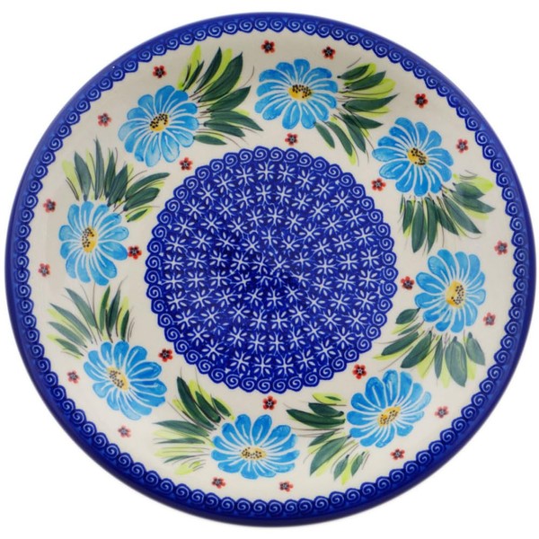 Authentic Polish Pottery Lunch Plate Signature UNIKAT in Blue Daisy