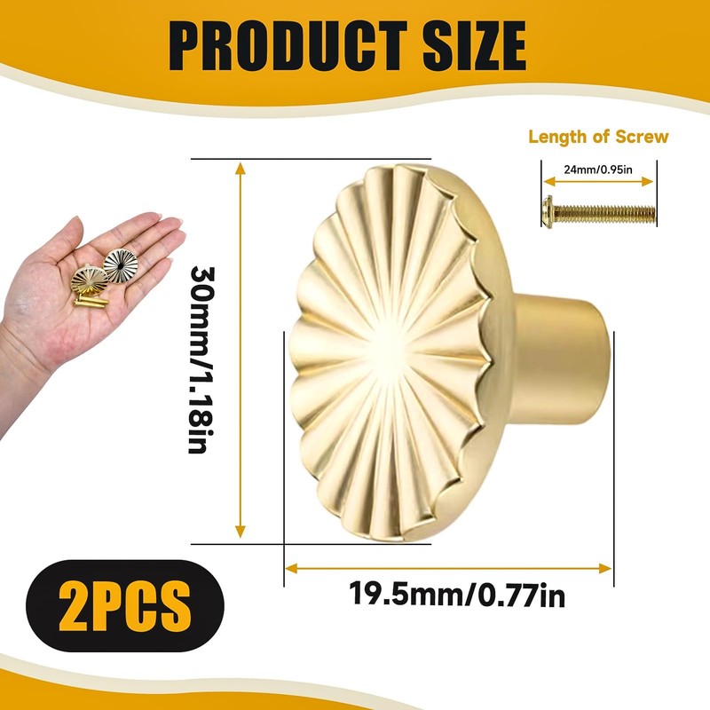 QTMMC 2 Pack Gold Cabinet Knobs Brushed Gold Knobs Doors