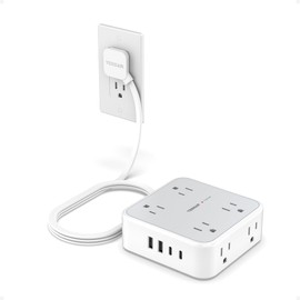 Flat Plug Power Bar, TESSAN 5 Ft Extension Cord Indoor with 8 Multi Outlets and 4 USB (2 USB C), Surge Protector Power Strip, Wall Mount Charging Station for Home Office Dorm, Gray