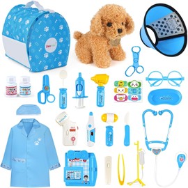 Doctors Set for Kids - Children Pet Vet Care Play Set with Doctor Costume, Plush Dog, Pretend Role Play Medical Kit Toys Gifts for 3 4 5 6 Year Old Girls