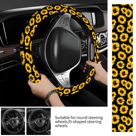AOPEFNX Steering Wheel Covers for Car, Truck, and SUV, Cute Non-Slip Breathable Elastic Steering Wheel, Car Accessories, Universal 15 Inch Leather Cover for Men Women Sunflower