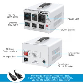 LVYUAN Heavy Duty 3000W Watt Voltage Transformer Converter Step Up/Down Converter 110/120 Volt - 220/240 Volt with 3 US,2 European,1 Universal Outlets and CE Certified,Circuit Break Protection