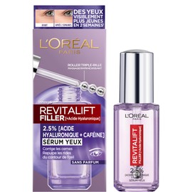 L'Oréal Paris Eye Contour Serum - Anti-Wrinkles, Anti-Socks & Dark Circles - With Pure Hyaluronic Acid and Caffeine - Innovative Triple Biller Attachment - Revitalift Filler - 20 ml
