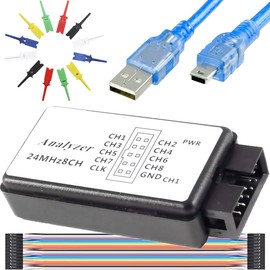 DAOKAI USB Logic Analyzer Device kit USB Cable 24MHz 8CH 24MHz 8 Channel UART IIC SPI Debug with 6 Colors Test Hook Clip Set Mini to USB Cable Dupont Cable for Arduino FPGA M100 SCM