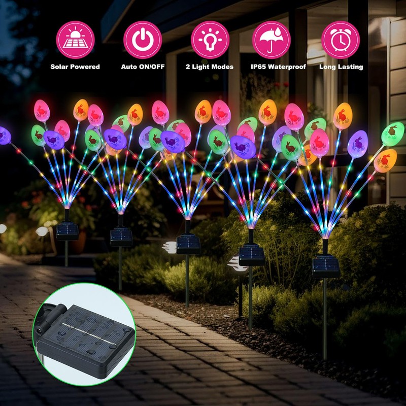 Lmtocs Solar Easter Decorations Outdoor Stake Lights, 2 Packs 16LED