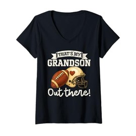 Womens That's My Grandson Out There Funny Football Grandpa Grandma V-Neck T-Shirt