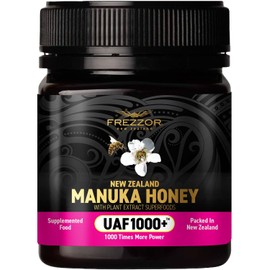 FREZZOR Premium 100% Raw New Zealand Manuka Honey with UAF1000+ Super Antioxidant, 30% More Bioactive, Best Support for Everyday Wellness, Antioxidant Superfood, 1 Jar (8.8oz/250g)