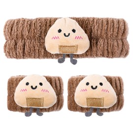 Face Washing Headband Wash Band Set, Cute Cartoon Spa Hair Band with Wrist Washing Band, Soft Coral Fleece Cosmetic Hair Band, Elastic Make-Up Headband for Washing (Brown)