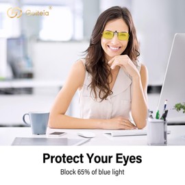 Goiteia - anteojos antiluz azul con clip para migrañas, anteojos de juego para tensión de los ojos, sensibilidad a la luz, ayuda a dormir, Amarillo/Uso diurno/Alivio de fatiga ocular, M