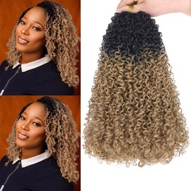 COOKOO 8 Packs Pre Looped Ombre Yanky Twist Crochet hair 12 Inch 30 Strands/Pcs Pre Twisted Mini Yanky Twists Hair for Women Fluffy Crochet Curly Twist Hair with Curly Ends RS27#