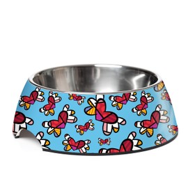 Romero Britto Pet Bowl - Artsy & Washable Food-Grade Stainless Steel Dish for Dogs & Cats, Love is in The Air, Hearts Design, Perfect Portion for Food & Water, for Small, Medium, Large Breeds (MEDIUM)