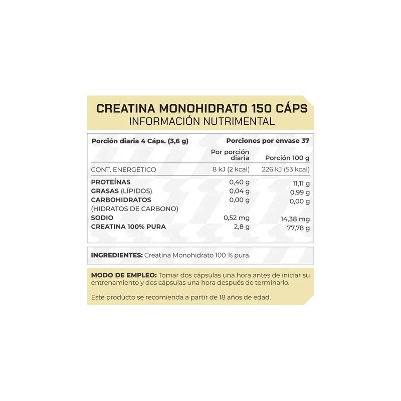 Suplemento Creatina Monohidrato 100% (150 Cáps) - Prowinner Natural