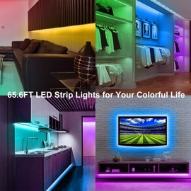 65.6 ft Bluetooth LED Strip Lights, Sync Music Color Changing LED Lighting Strips, SMD5050 Flexible LED Tape Light with APP/Remote Control, Bluetooth LED Strips Light for Bedroom, Indoor, DIY