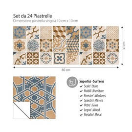 RE-COVERTILES - Fliesenaufkleber Badezimmer und Küche 24 Stck 10x10 cm - PS00204 PVC-Wanddekoration Wasserdicht Fliesen Mosaik Stil Azulejos-Zementfliesen