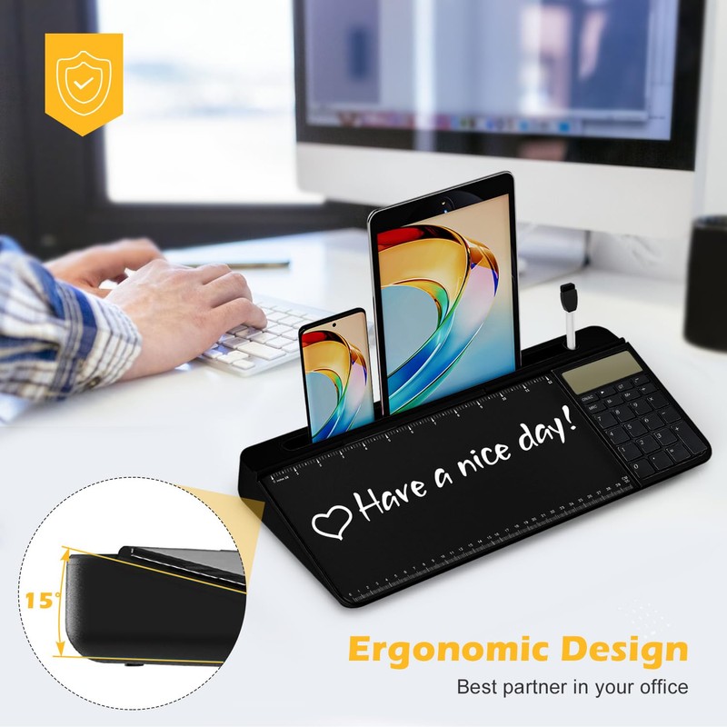 Desktop Glass Whiteboard with Mirror & Calculator(12 Digit LCD Display)