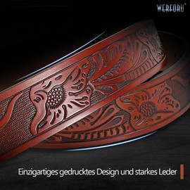 WERFORU Western Belt Cowboy Cowgirl Belt for Men Women Embossed Western Country Bull Buckle Leather Belt for Jeans, C-brown