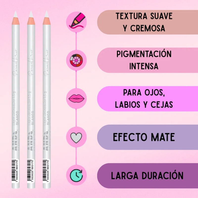 Kit 3 Pzas Lapiz Delineador Tono Blanco Mate Maquillaje Blanco
