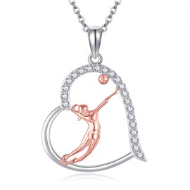 ONEFINITY Volleyball Necklace 925 Sterling Sliver Heart Pendant Volleyball Sports Necklace Volleyball Jewellery Gifts for Women Volleyball Lovers