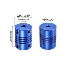 QUARKZMAN 1 Piece 3 mm to 6 mm Aluminium Alloy Shaft Coupling L25 x D19 Flexible Coupler with Screws for Encoders and Motors, Blue
