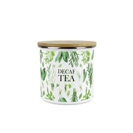 Purely Home Kitchen Herbs Decaf Tea Storage Canister - White & Green Leaf Metal Enamel Food Storage Container