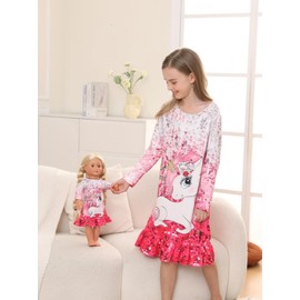 Bow Dream Toddler Girls Dress and Matching American Girl Doll Clothes for Girls Party Birthday Hot Pink Size 120