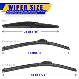 3 wipers Replacement for 2016-2020 2021 2022 Honda HRV HR-V, Windshield Wiper Blades Original Equipment Replacement - 26"/18"/10" (Set of 3) U/J HOOK