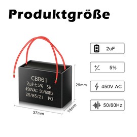 CBB61 450V AC 2UF 50/60HZ Starter Capacitor, AC Motor Capacitor, ANGEEK Suitable for Ceiling Fan, Fan, Cooker Hoods (Pack of 3)