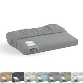 Econest Living - Solo sábana bajera ajustable 100 % algodón egipcio, 800 hilos, suave, duradera, refrescante, bolsillo profundo de 16 pulgadas, tejido satén, calidad de hotel de lujo, gris claro