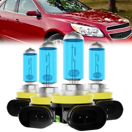 LECCIBUB Headlight Bulbs Fit For Chevy Malibu 2006-2012, H11 High Beam + H11 Low Beam Halogen Bulb, 6000K White Light, Plug and Play, Pack of 4
