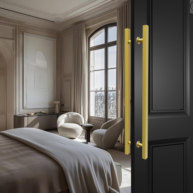 LVYIHAN Titanium Gold Square Barn Door Handles 12"/16"/18"/24"/36"/48"/59'', Pull Push