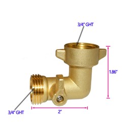 HQMPC 90 Degree Garden Hose Elbow with Shut Off Valve Hose Elbow 3/4" GHT Garden Hose Elbow Brass Garden Hose RV Adapter Water Hose 90 Degree Eelbow With 4 Pcs Washers