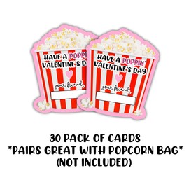 Lashicorn Have A Poppin Popcorn Valentine's 30 pk Die Cut Pop corn Pink Cards | inches Cards | Bulk Classroom to Attach to Un-popped Popcorn Bag for Valentines Day | Poppin' Valentine's Day