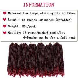 6 Packs Spring Twist Braiding Hair Spring Twists Bomb Twist Hair Synthetic Fiber Fluffy Twist Crochet Braids Low Temperature Twist Crochet Hair for Women Braiding Hair(12inch,T1B/BUG)