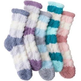 EBMORE Womens Fuzzy Socks Slipper Fluffy Cozy Comfy Cabin Plush Warm Winter Sleep Home Soft Christmas Valentines Mothers Day Gifts for Mom Her Stocking Stuffers for Women Adult Socks(Wide Stripes B)