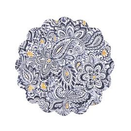 C&F Home Serena Placemat Single Round Blue and Yellow Paisley Pattern Cotton Reversible Round Placemat Blue