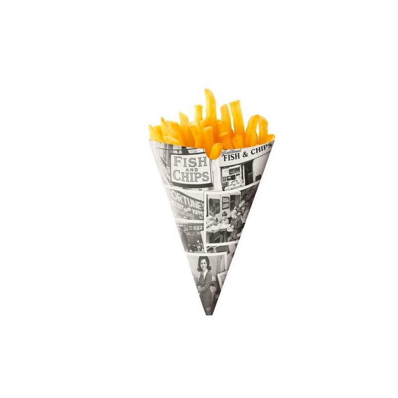 chip cone PACK 50 DISPOSABLE THICK PAPER - NEWSPAPER PRINT