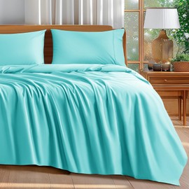 Shilucheng 100% Cotton Queen Size Sheets Set - 600 Thread Count，Luxury Egyptian Cotton Bed Sheets，5-Star Hotel Quality Sheets, Breathable & Cooling, 16 Inch Deep Pocket - 4 Piece (Seafoam, Queen)
