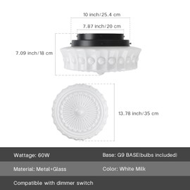 CLARSYNE White Milk Glass Ceiling Light Fixture, 13.8'' Flush Mount Lighting for Bedroom, Hallway, Kitchen & Dining Room, Vintage Mid Century Design, 4 LED Bulbs Included, Ideal for Modern Farmhouse