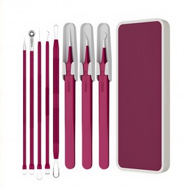 Blackhead Remover Kit, Pimple Popper Tool Set, Professional Acne Extractor with Stainless Steel Tweezers, Comedone Whitehead Remover, Face Skin Care with Storage Case (Burgundy)