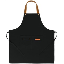 Lengnuantazhi Chef Apron, Waterproof Apron, Adjustable Apron with 2 Pockets for Men Women, Apron for Cooking Baking Restaurant（Black