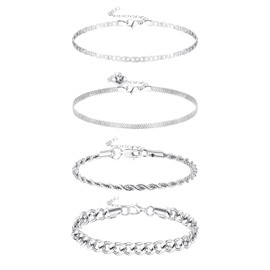 Finrezio 3-4 PCS Stainless Steel Chain Anklet for Women Dainty Boho Tennis Ankle Bracelets Set Layered Link Paperclip Chain Anklet Adjustable Summer Beach Foot Jewelry