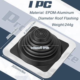 Yaocom Metal roof Vent Boot Chimney Flashing roof Jack Pipe Vent for Pipe Diameters 1/4-5-3/4 Sleeve Square Base Epdm Stove Vent(1 Pcs,8 Inch)