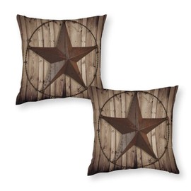RURALS Set of 2 Western Country Barn Wood Star Decorative Pillow Covers 18x18 Inch Cozy Soft Throw Pillowcase Square Couch Cushion Cover for Home Decor Sofa Living Room Bed Car