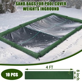 10 Pack Pool Cover Weights Sand Bags, 4FT Silicone Coated Canvas Pool Cover Tubes No-Leaking Frost Resistance for Winter Inground Swimming Pool Cover