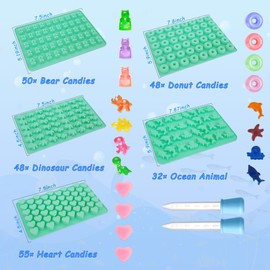 Zorazio 7Pcs Gummy Bear Molds Silicone, Nonstick Ocean Animals Gummy Molds Includes Bear, Starfish, Dolphins, Octopus, Gummy Candy Chocolate Molds with 2 Droppers for Convenient Filling