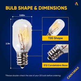 Canamax T20 E12 Salt Lamp Bulb 120V 15W - Warm White Light 2700K 80lm, E12 Candelabra Base - Compatible with Himalayan Salt Rock Lamps & Baskets, Scentsy Plug-in Wax Warmers, Night Lights - Pack of 8