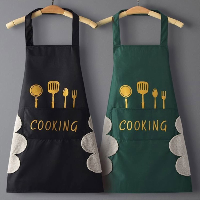DILLMAN Women Kitchen Apron with Hand Wipe Pockets，Big Pocket,Hand-wiping, Waterproof