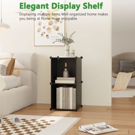 C&AHOME Cube Storage, 2-Cube Organizer Units, Plastic Closet Storage Shelves, DIY Book Shelf, Modular Bookcase, Cabinet Ideal for Bedroom, Living Room, Home Office, 12.4" L x 12.4" W x 24.8" H Black