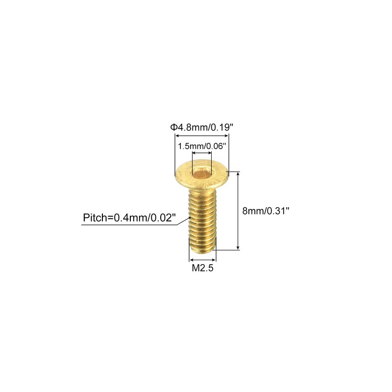 sourcing map Flat Head Screws M2.5 - 0.45 x 8